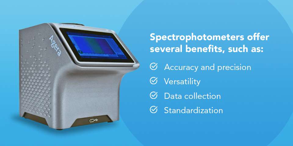 Benchtop spectrophotometer on a blue backdrop
